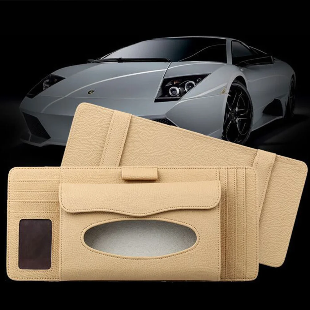 

Sun Visor Box Pu Litchi Texture For Car Vehicle Stick Design Cd Pen Card Holder Organizer Tissue Holder Auto Tissue Box