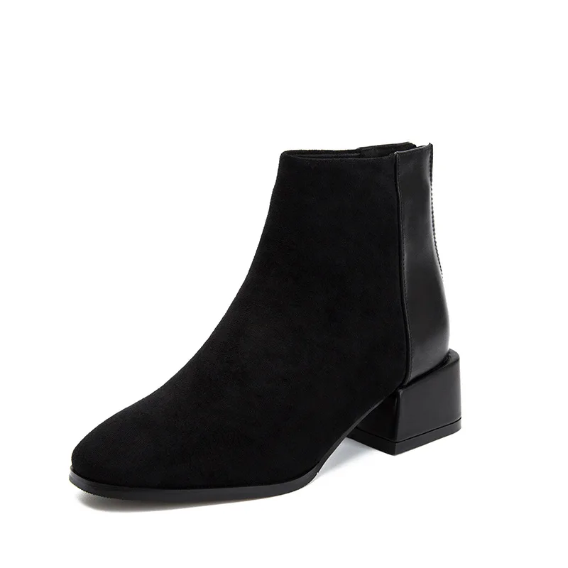 Botas de lã pretas femininas, Salto grosso, Pelúcia, Botas curtas, Retro, Versátil, Edição coreana, Novo, Inverno, 2023