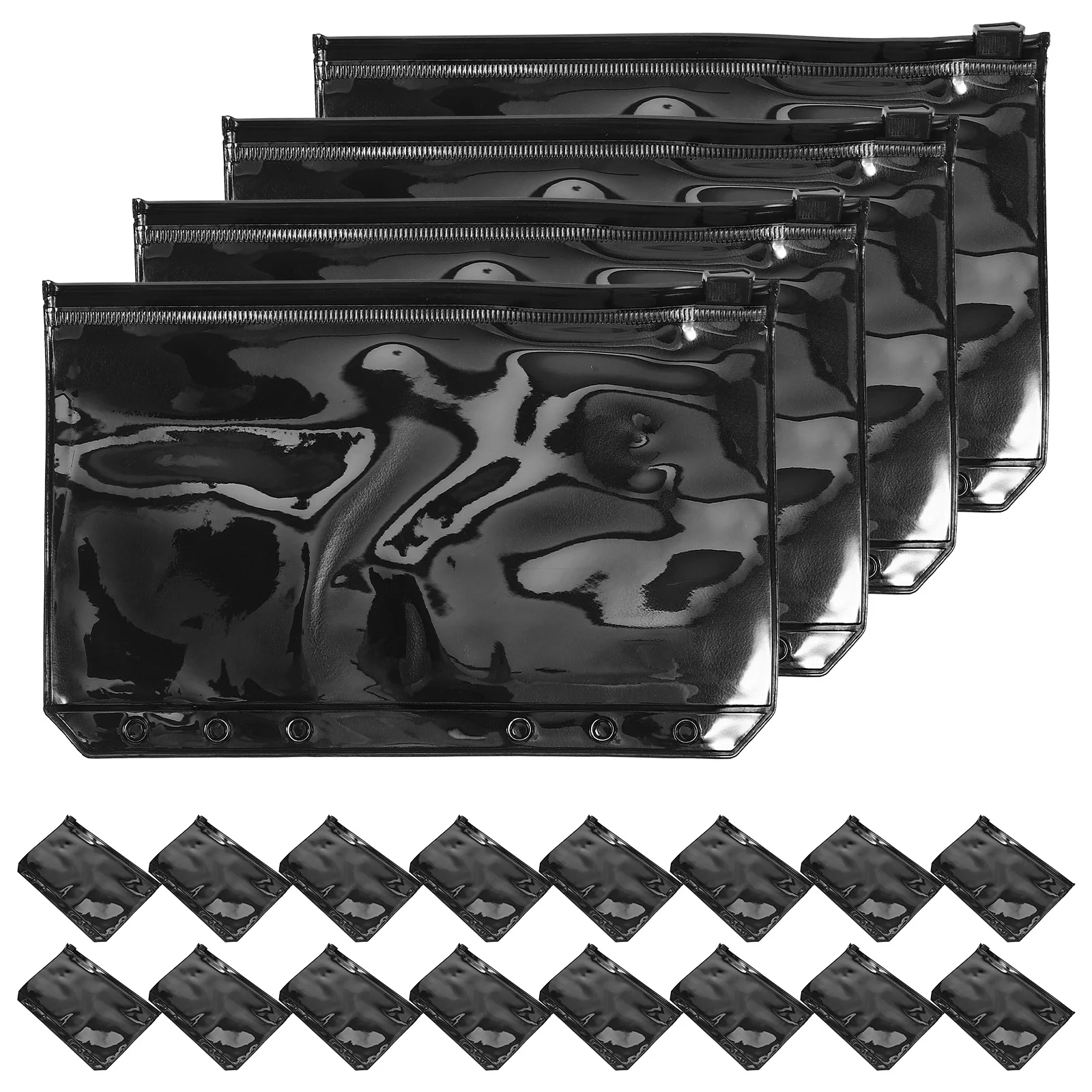 

20pcs PVC Binder Zipper Pouch A6 Black Extra Thick Storage Bag Reusable Document Pouch Loose Leaf Book Zip Bag Storing Bags