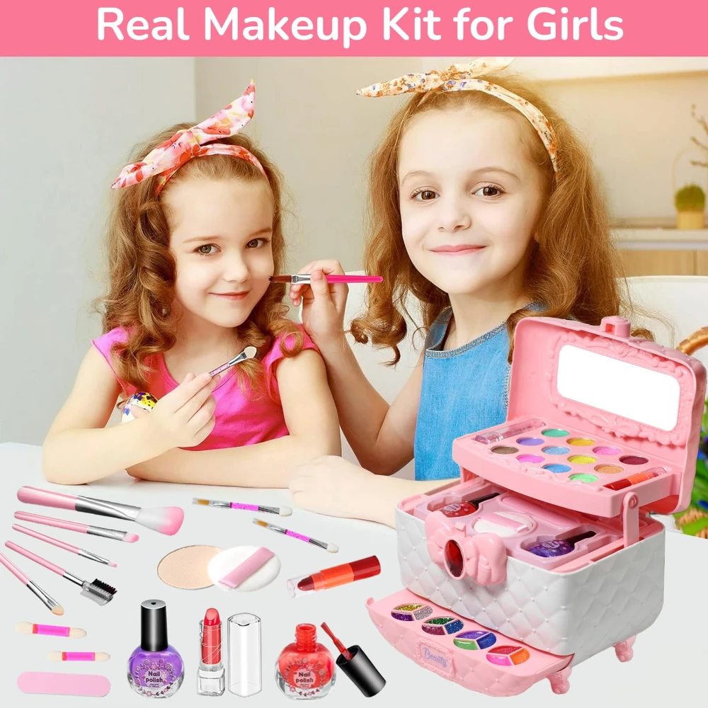 WizKidz Kids Makeup Kit Box Girls Toys Zmywalny prawdziwy zestaw do makijażu dla małych dzieci w wieku 3-10 lat Pomysły na prezenty urodzinowe Zabawa i kreatywna zabawa