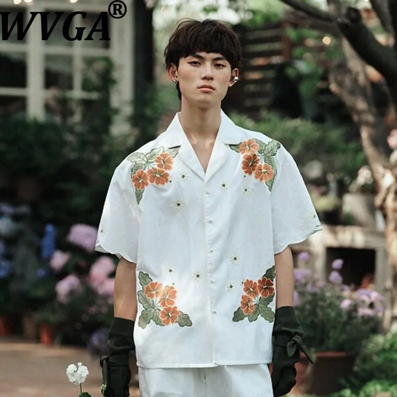 

Новая мужская летняя рубашка с вышивкой герани, кубинским воротником, из хлопка и льна, с коротким рукавом, модель Ins W18620