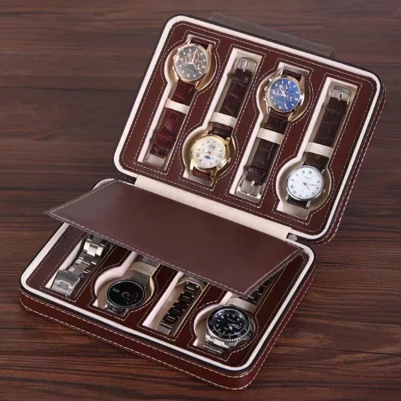 New 4/6/8/10/12 Slots Portable Leather Watch Box Your Watch Good Organizer Jewelry Storage Box Zipper Easy Carry Men Watch loxes