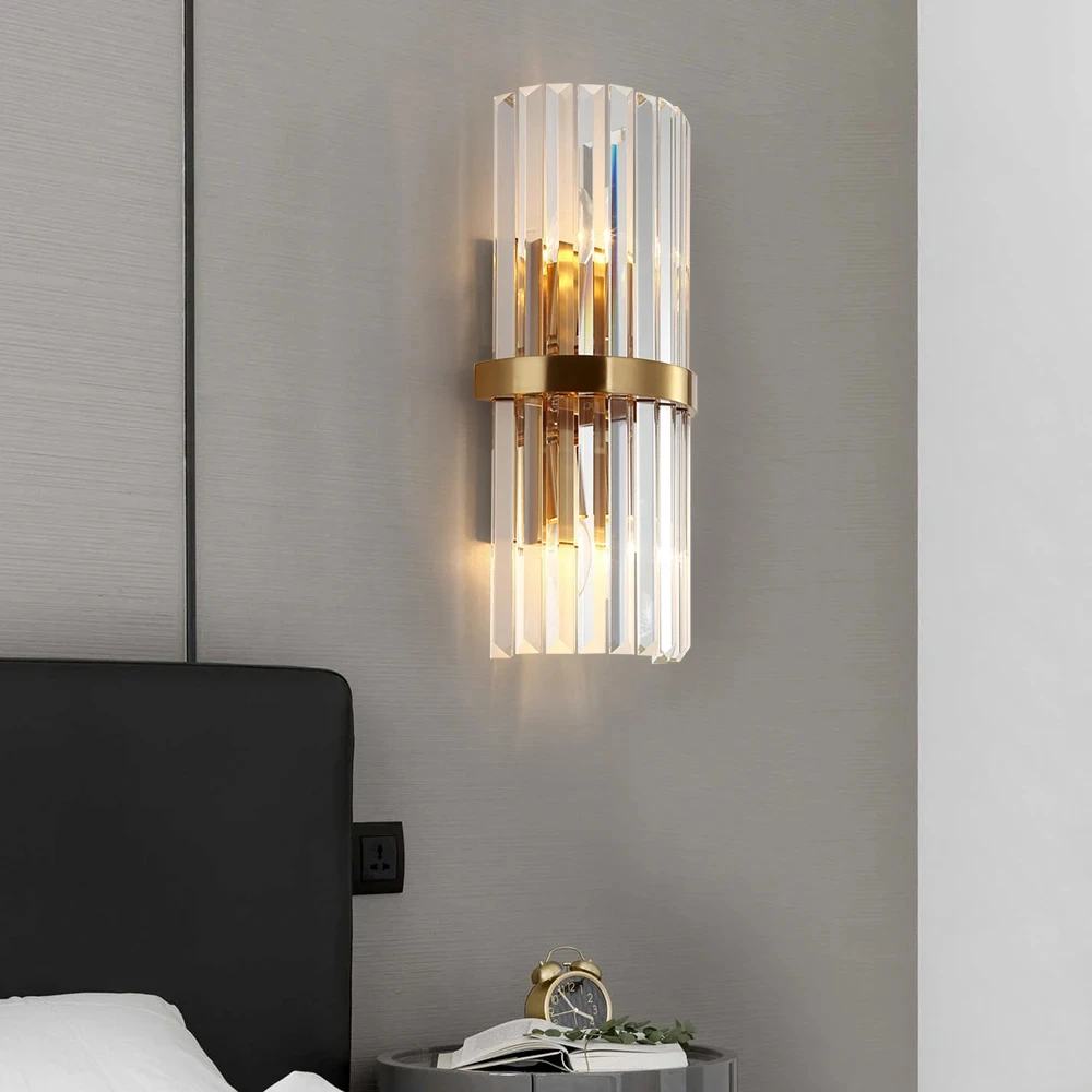 

Modern luxury crystal wall lamp, bedroom, living room, LED home decoration lamp, golden stainless steel corridor lighting