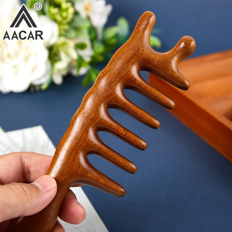 

Head Antennae Massage Comb With Long Handle Acupoint Massager Sandalwood Massage Comb Anti-Static Smooth Hair Comb