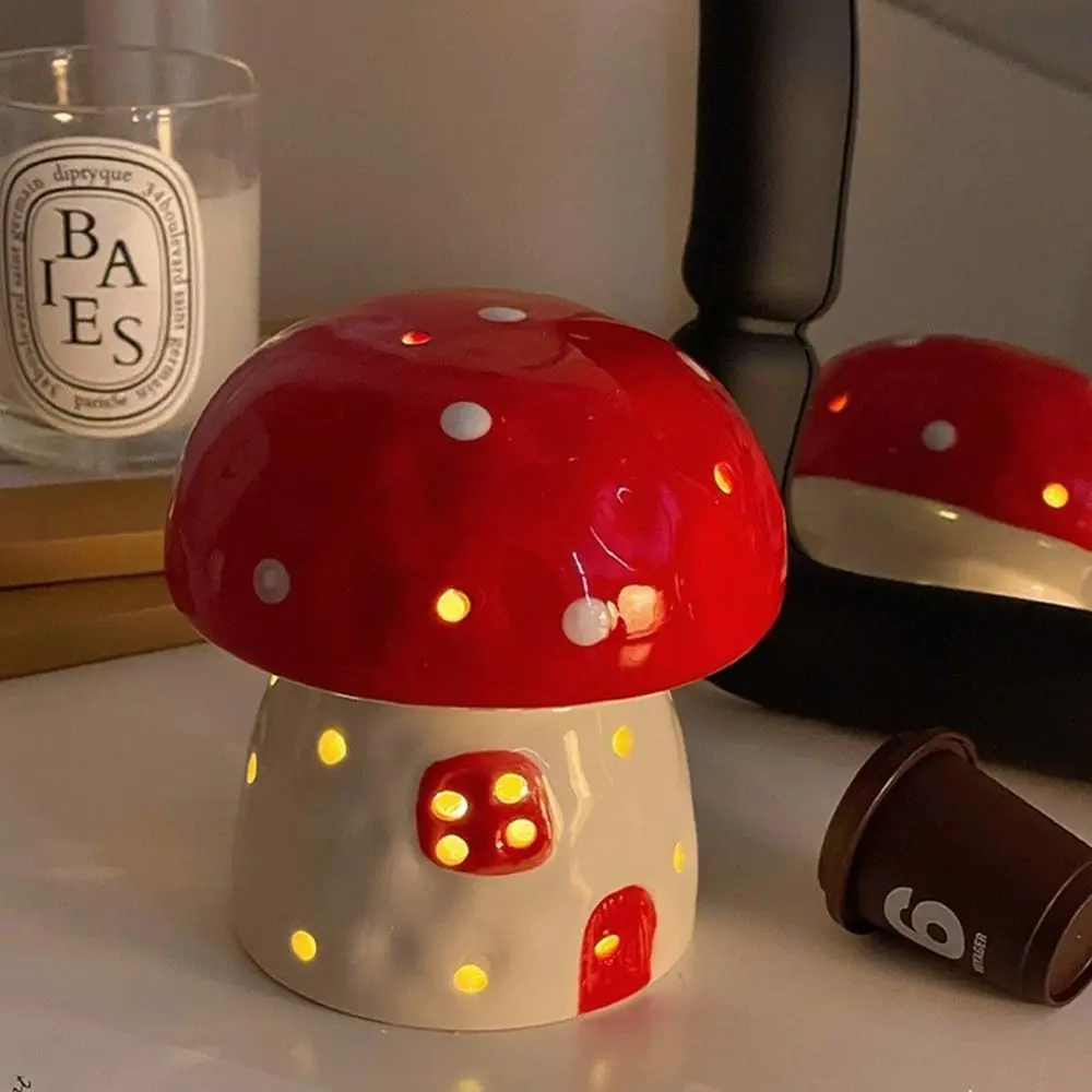 Table Decor Lamp Mushroom Night Light Sleeping Nordic Bedside Night Light LED Eye Protection Ceramic Night Light Girl Heart