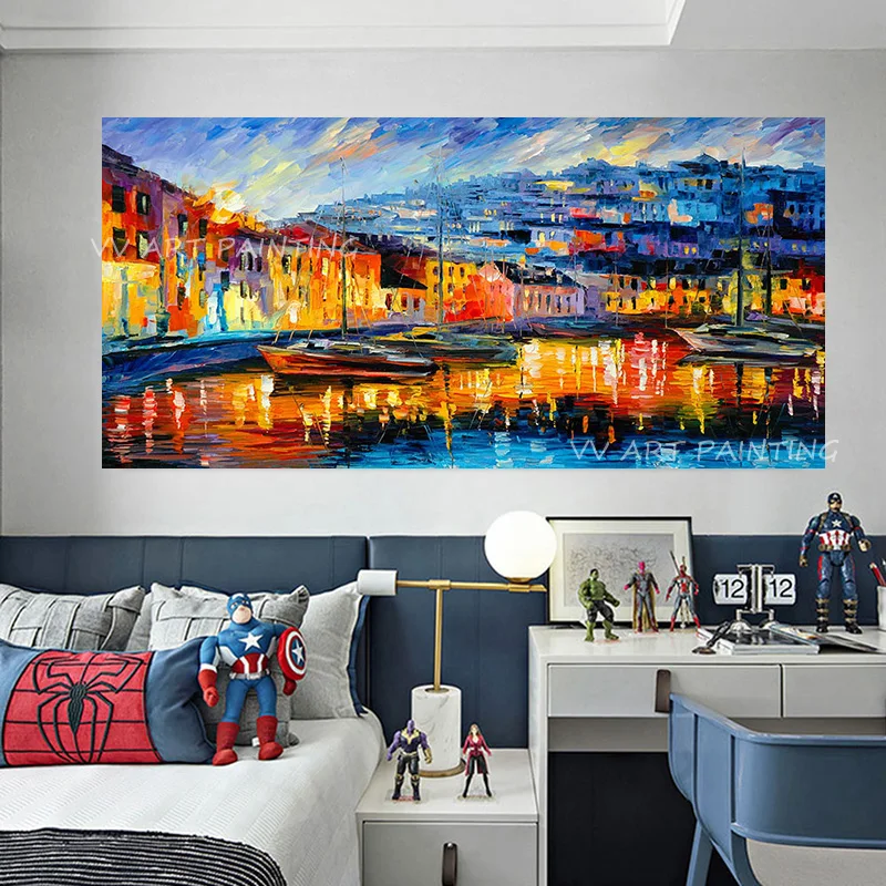 

Large Size Modern Handmade Colorful Knife Street Oil Painting Picture Wall Arts Living Room Gift Decoration Artwork