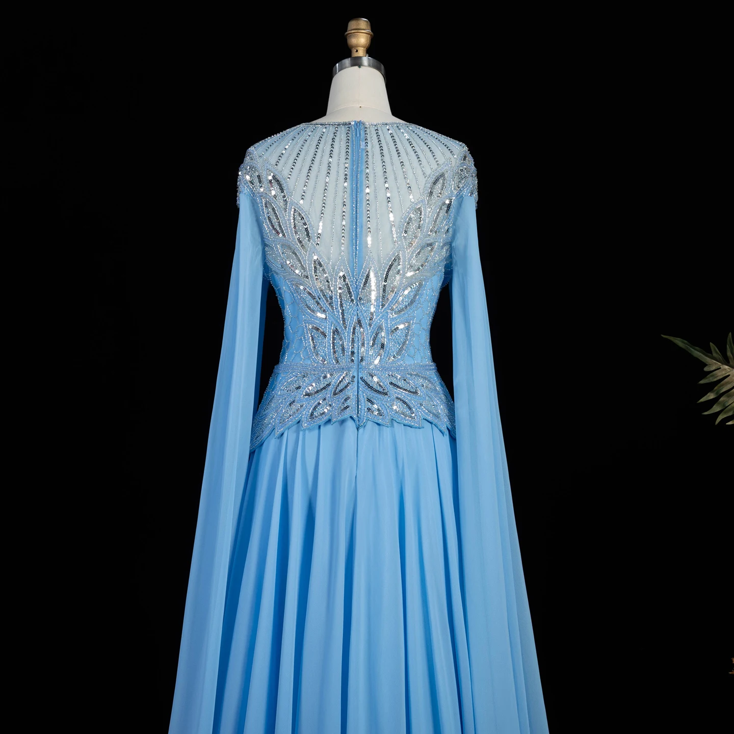 Sharon Said Abendkleider Glamouröses Schwarzes Chiffon-Paillettenkleid mit Perlen und Cape-Ärmeln Luxuriöses Dubai-Formelles Partykleid SS104 Maßanfertigung – Detail 20