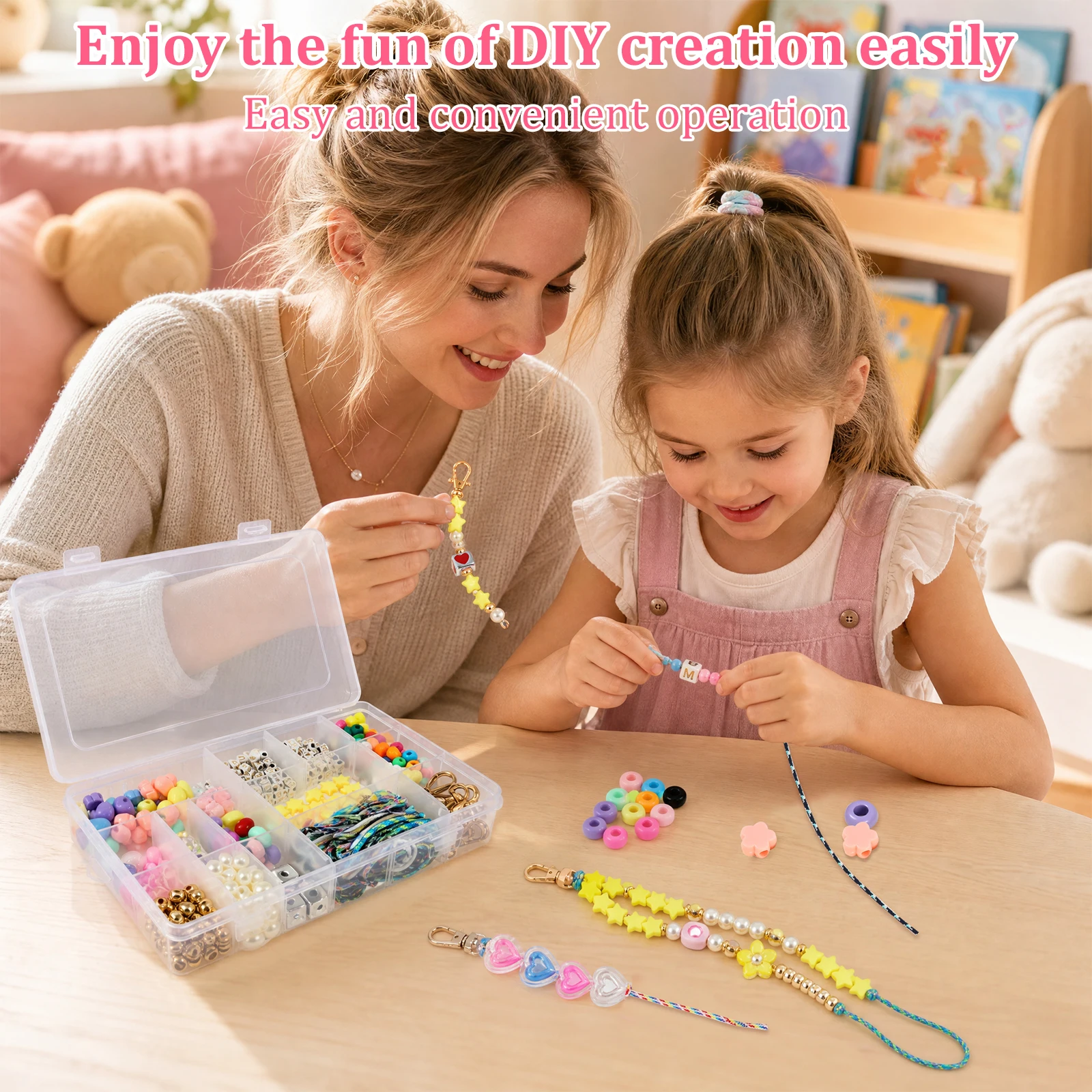 421PCS Beaded Keychain Making Kit for Women Acrylic Heart Star Flower Letter Alphabet Bag Bead DIY Key Chain Charm Supply Craft view 4