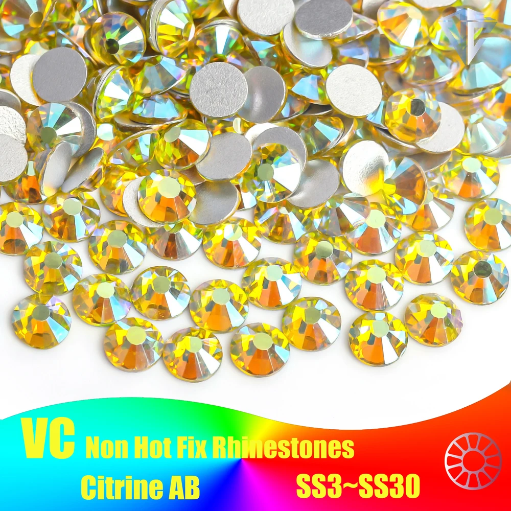 All Sizes Non Hotfix Rhinestone 3D Nail Art Citrine AB Flat back glitter Loose Stone DIY Nails decoration Y3126