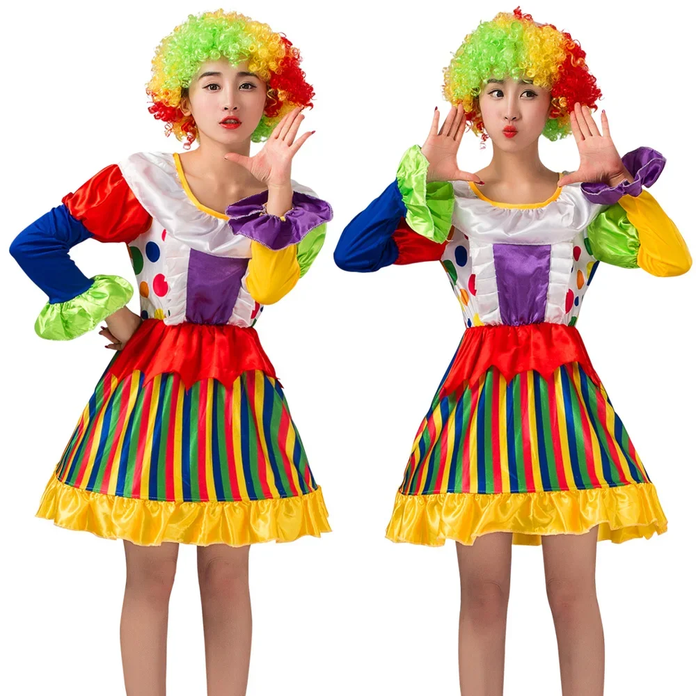 New Clown Costume Female Costumes Variety Girls Adult and Women Circus Fancy Dress Cute Stripes Clothes