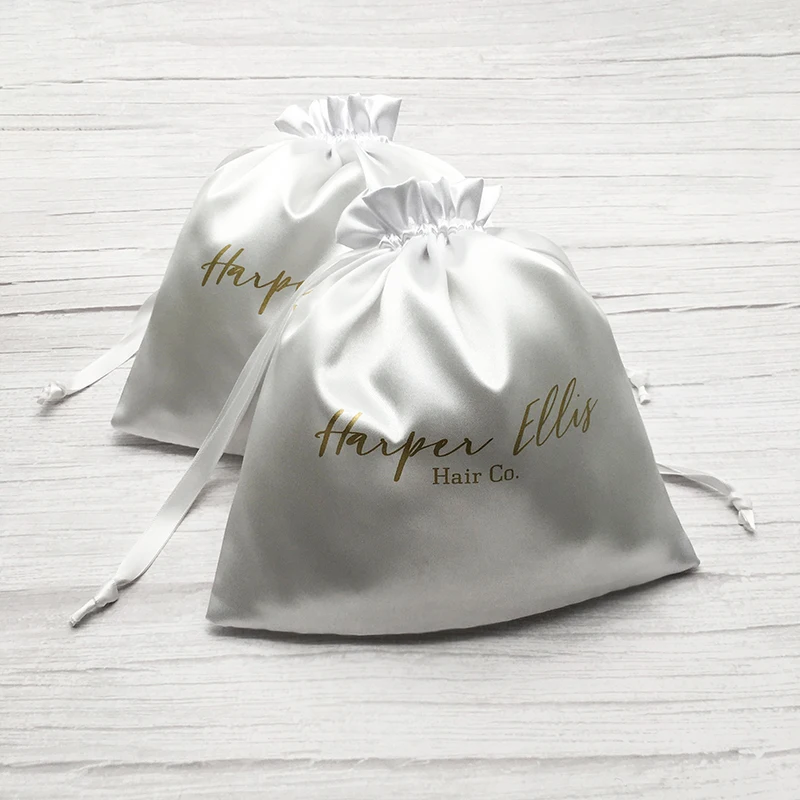 Smoothly Silk Satin Hair Bag Drawstring Pouch Wigs/Extension/Makeup/Jewelry/Wedding/Party Favors Packaging Gift Bags Custom Logo