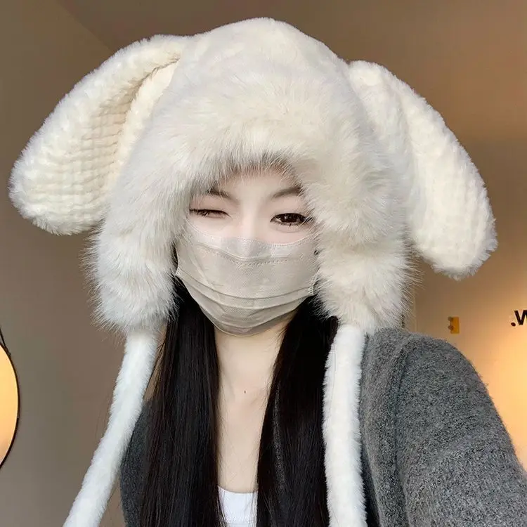 

Winter Fury Cute Rabbit Ears Children's Warm Ear Protection Wrap Cold Hat Thickened Pullover Hat