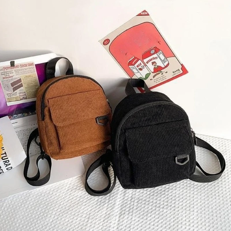 

Casual Mini Corduroy Backpack for Women Small School Bags Fashion Female Backpack White Black Brown