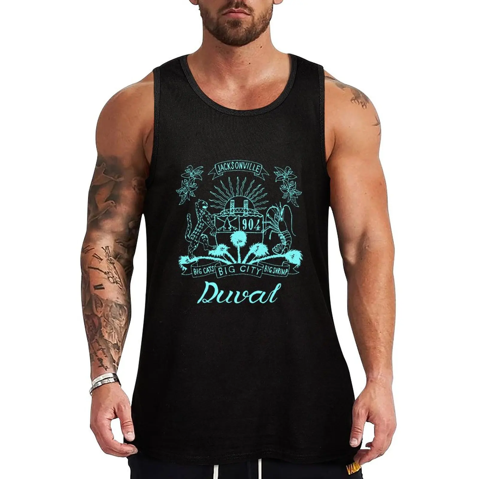 

Duval Crest - Teal Lettering on Black Tank Top Fitness Gym Tank Top Quick Dry Lightweight Shirt