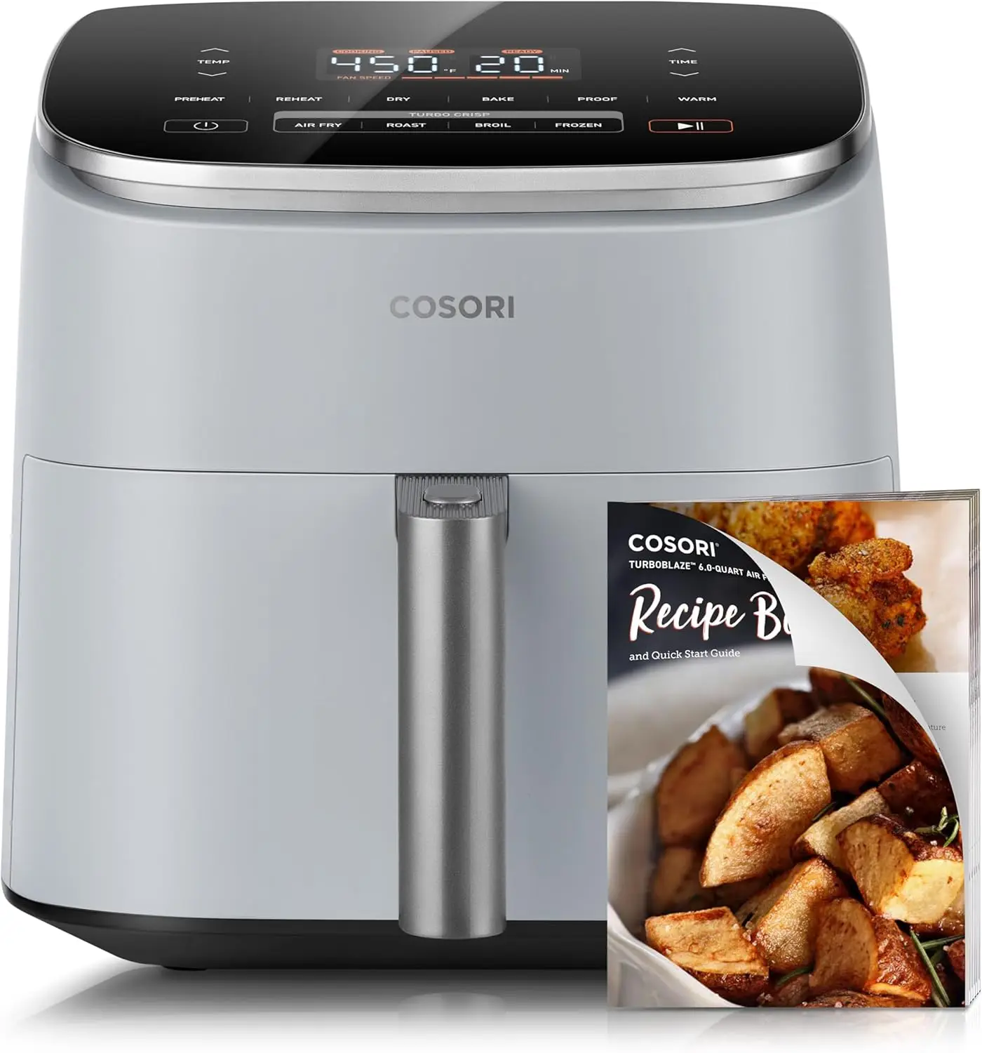 Air Fryer 9-in-1, Compact but Large 6 Qt, 5 Fast Fan Speeds with 450F for Ultra Crsipy, 95% Less Oil,