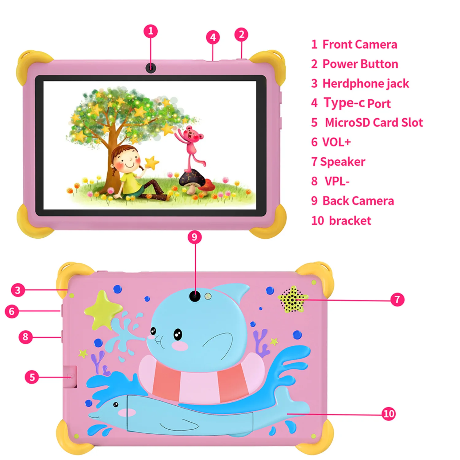 子供向けの漫画パターンのタブレット,保護ケース付き,5G,wifi,クアッドコア,4GB RAM, 64GB ROM, Android 13,7インチ,PC,新品,2020