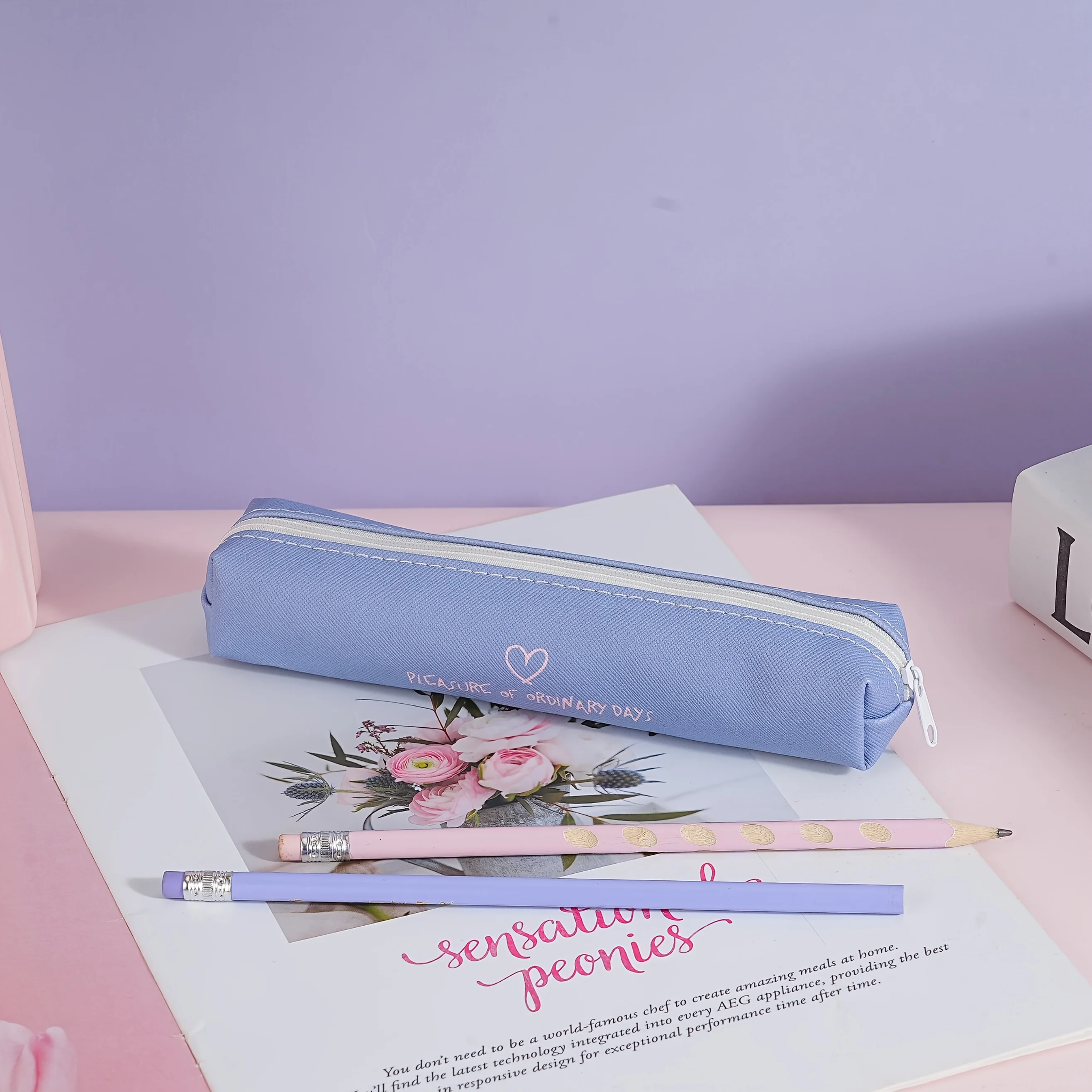 مقلمة صغيرة أنيقة محمولة من القماش - حقيبة مستحضرات تجميل جمالية عالية للفتيات والطلاب، مكياج قلم الحواجب Br