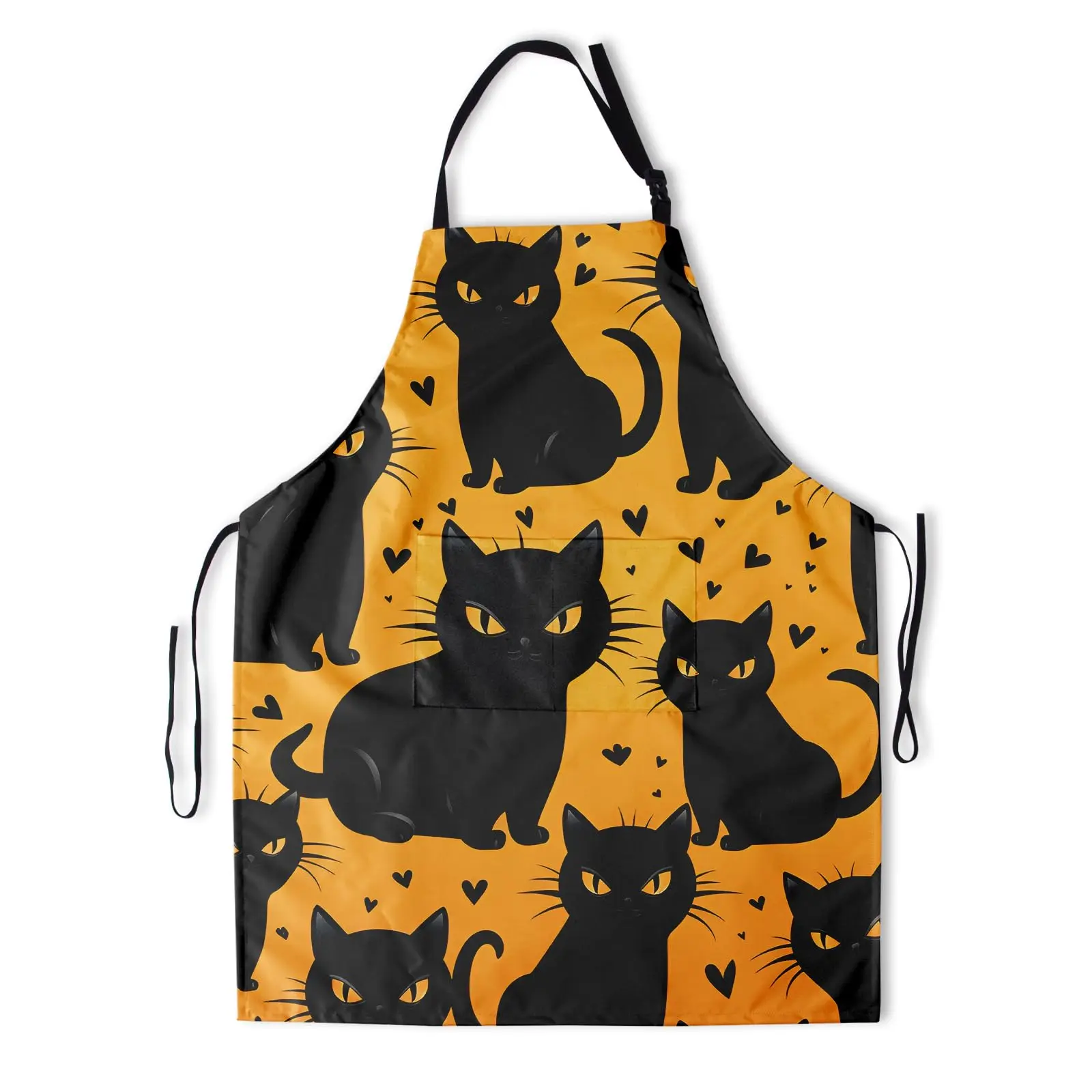 

Black Cat Apron with Pockets Adorable Kitten Art Apron Halloween Cartoon Cats Animal Kitchen Chef Aprons for Cooking Baking