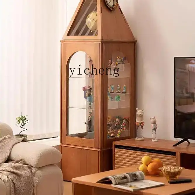 ZZ solid wood figure display cabinet household living room dust-proof glass model display cabinet storage corner cabinet
