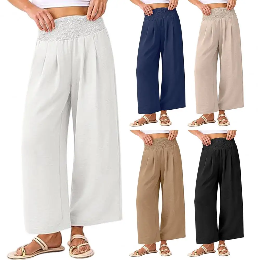 

Women Trouser Lightweight Pants With Pockets Causal Loose Trousers Elastic Comfortable Bottom With Pockets Loose Fit Wide Leg
