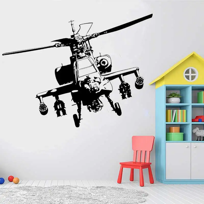 US AH-64 Apache Gunship Wall Sticker War Weapons Academy Military Enthusiasts Kids Room Bedroom Decor Vinyl Wall Decal Gift  F2