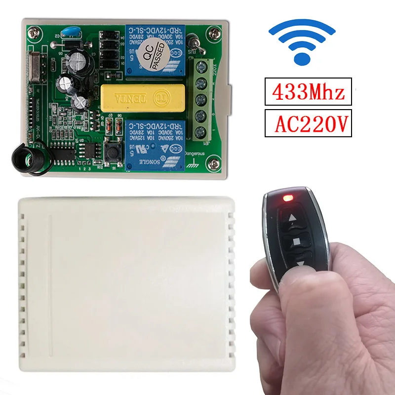 433Mhz Universal Wireless Remote Control AC 220 V 2CH Relay Receiver and Transmitter for Garage\ door\ tubular motor\ curtain