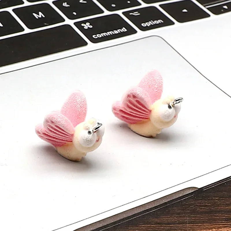 30Pcs 3D Kawaii Flocked Butterfly Animal Resin Charms Cartoon Plush Pendant For Phone Keychain Earrings DIY Crafts Jewelry Make