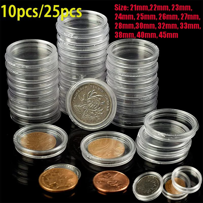 

10pcs 25pcs 21mm-38mm Round Coinning Holder Display Capsules Box Storage Clear Display Cases Coinning Holders