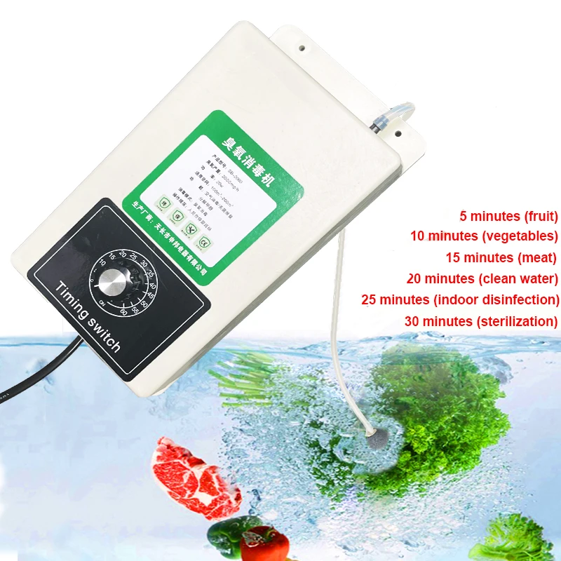 Ozone Generator Machine Air Water Sterilizer Purifier 2000mg/h with 60 minutes Timer for Fruits vegetables meat Food