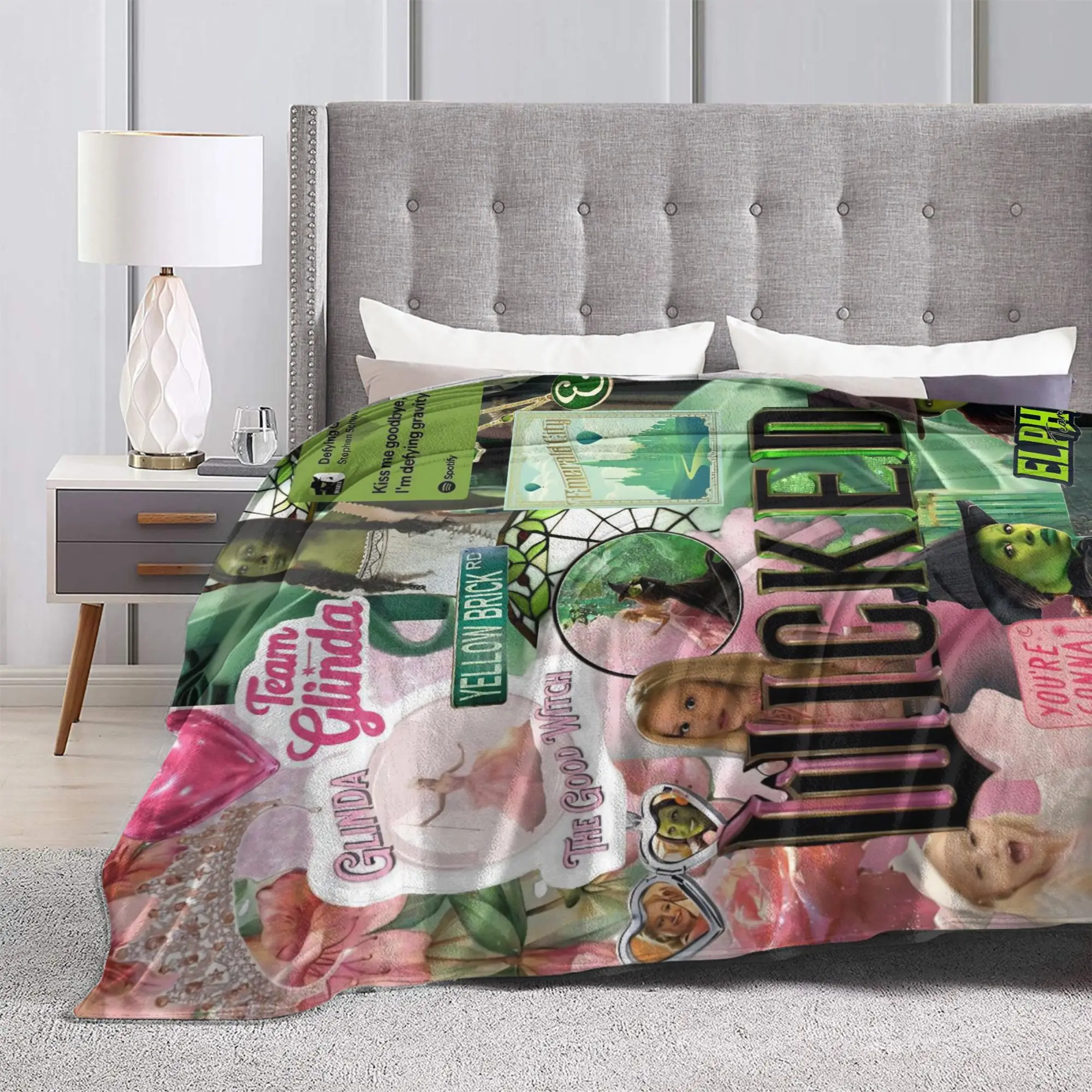 Wicked For Good Flannel Blanket Glinda Elphaba Funny Throw Blankets for Home Hotel Sofa  200x150cm Plush Thin Quilt