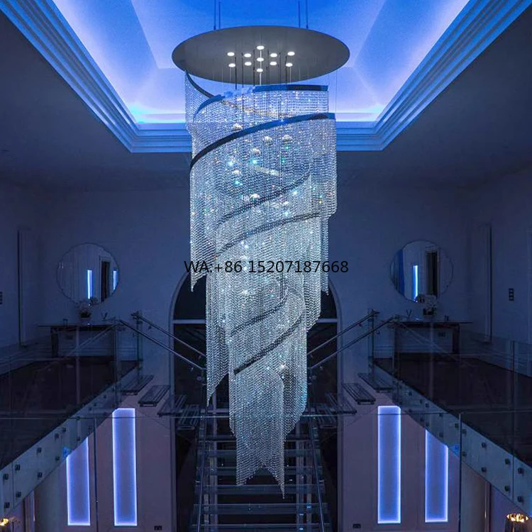Modern Luxury Rotating Crystal  for Large Duplex Buildings for Living Room Lobby and Restaurant Decor