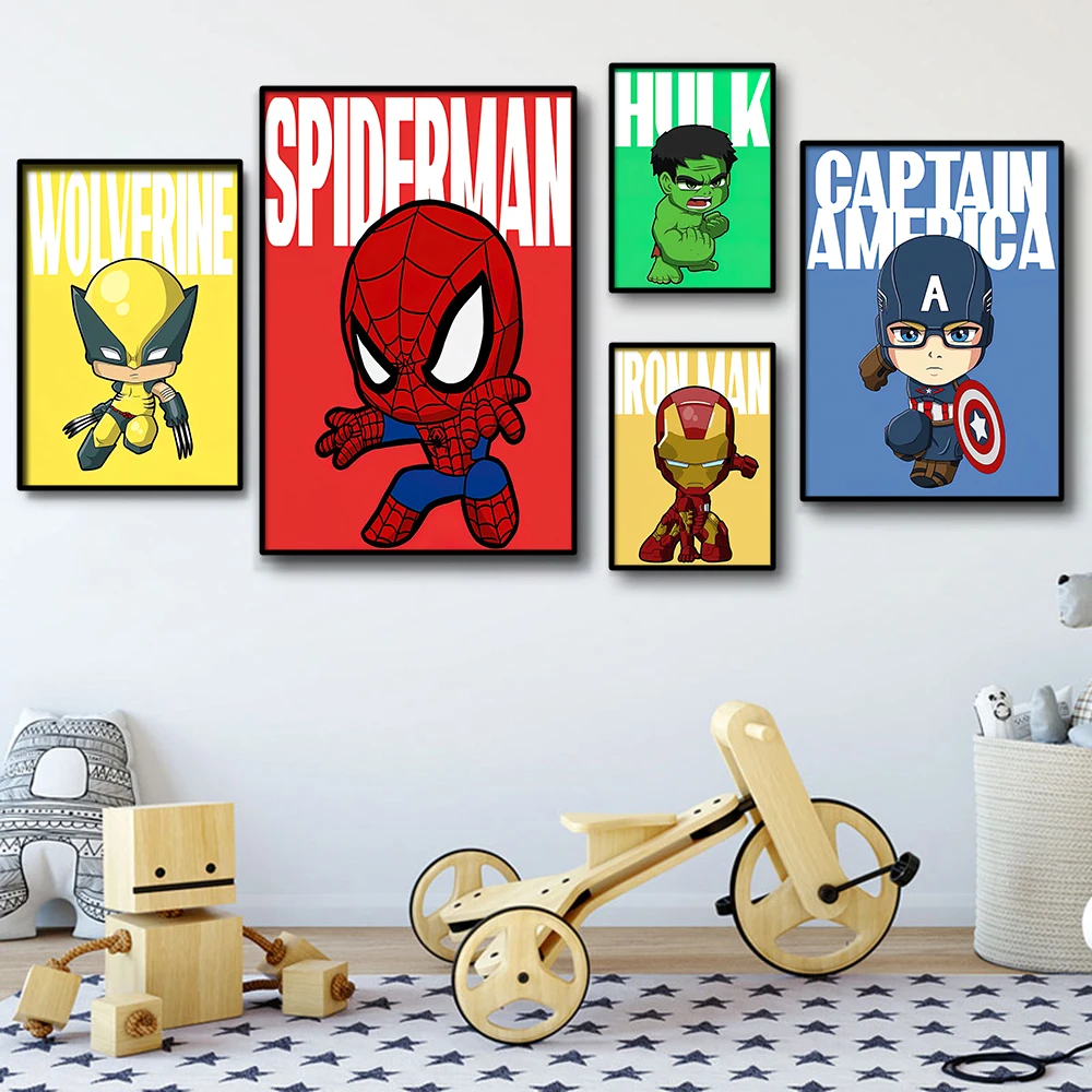 Marvel Poster Superhelden Klassische Filme Avengers Cartoon-Figuren Wandkunst Leinwanddruck Kinderzimmerdekoration Cuadro