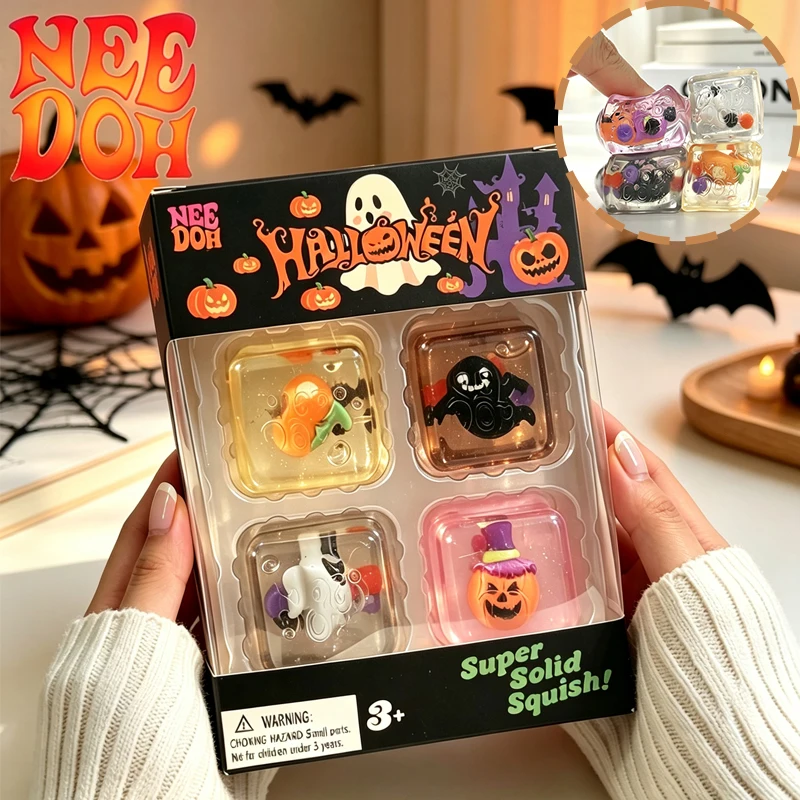 Needoh Halloween Limited Nice Cube 4 Pack Fidget Toy Maltose Squeeze Slow Rebound for Autism ADHD Emotional Release Relax Gifts