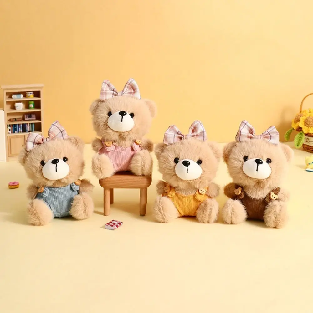 Lovely Animal Cute Bear Keychain Bow Decoration Cartoon Bag Pendant Furry Plush Stuffed Bear Dolls Kids