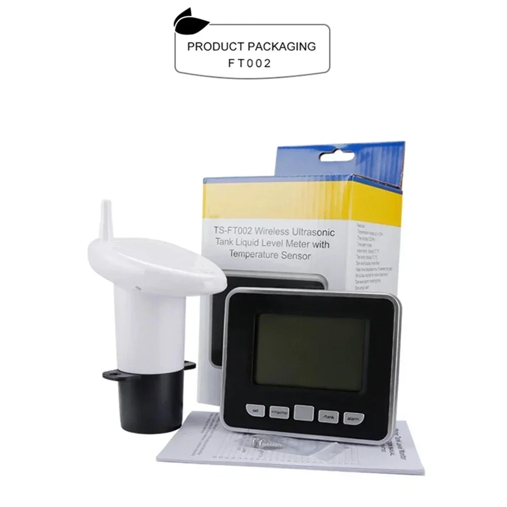 Wireless Ultrasonic Water Tank Level Meter Sensor Temperature Display Time Transmitter Receiver Liquid Depth Measuring Device