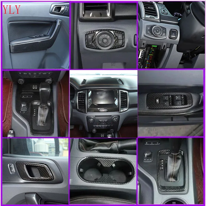 

For Ford Ranger 2015-2022 ABS Carbon Fiber car dashboard center console gear panel decorative cover sticker Car interior kit