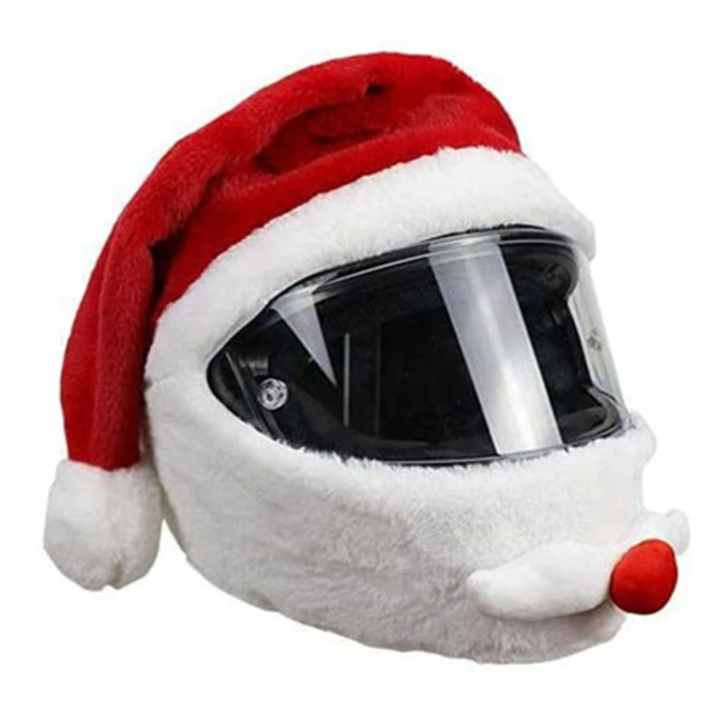 

Motorcycle Santa Claus Funny Cover Elastic Santa Claus Christmas Hat Plush Santa Claus Helmet Cover Motorcycle Accessoories