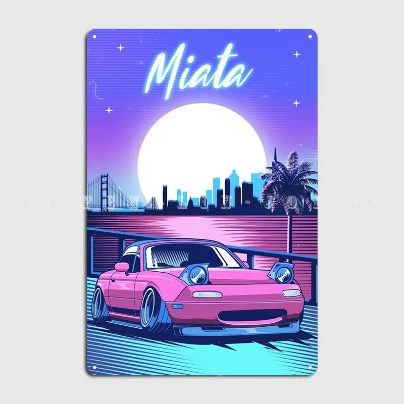 Miata Mx5 Jdm Synthwave Metal Sign Plaques Home Personalized Cinema Living Room Tin Sign Poster