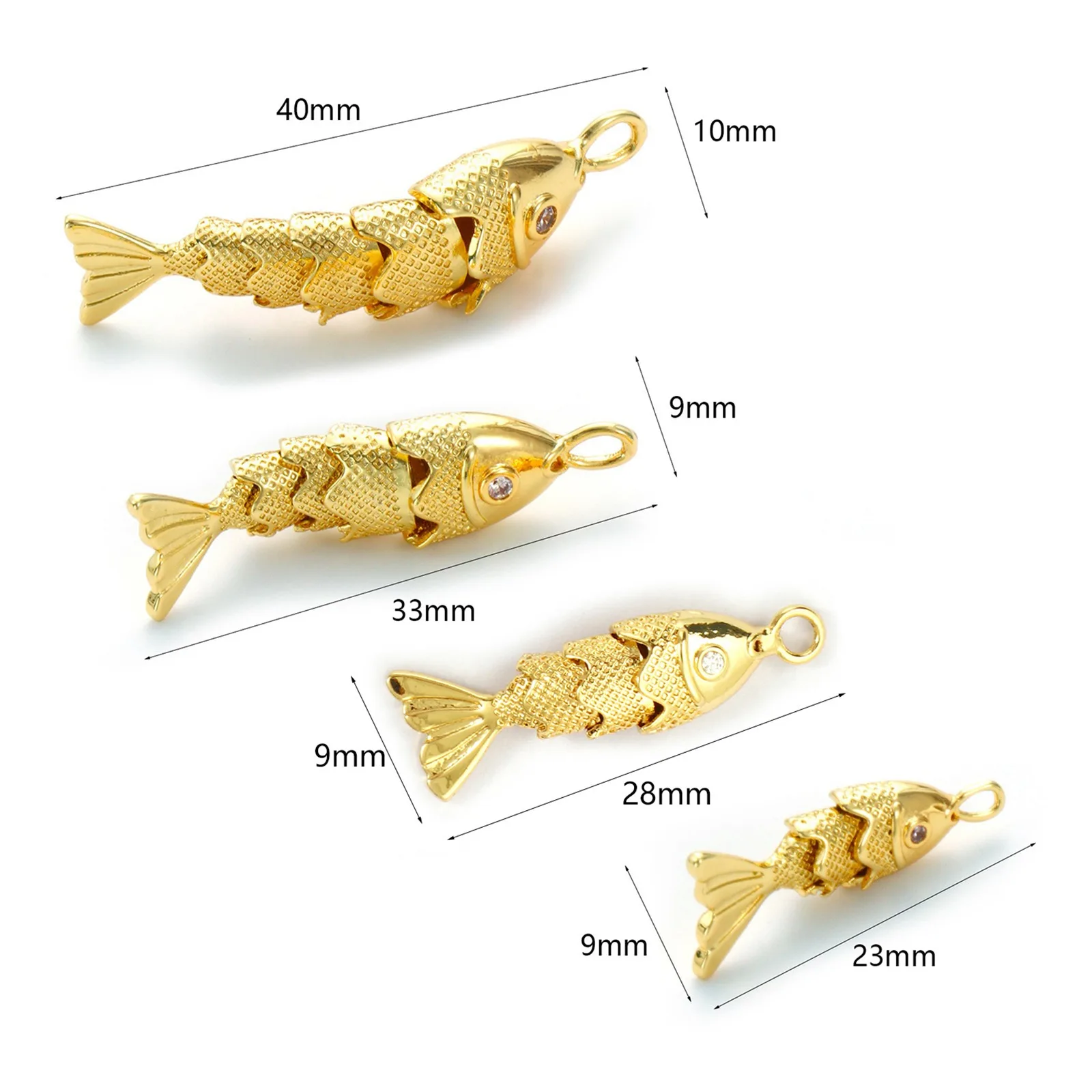 1 Piece Brass Ocean Movable Fish Jewelry Charms Clear Cubic Zirconia 18K Gold Plated Pendant For DIY Necklace Making