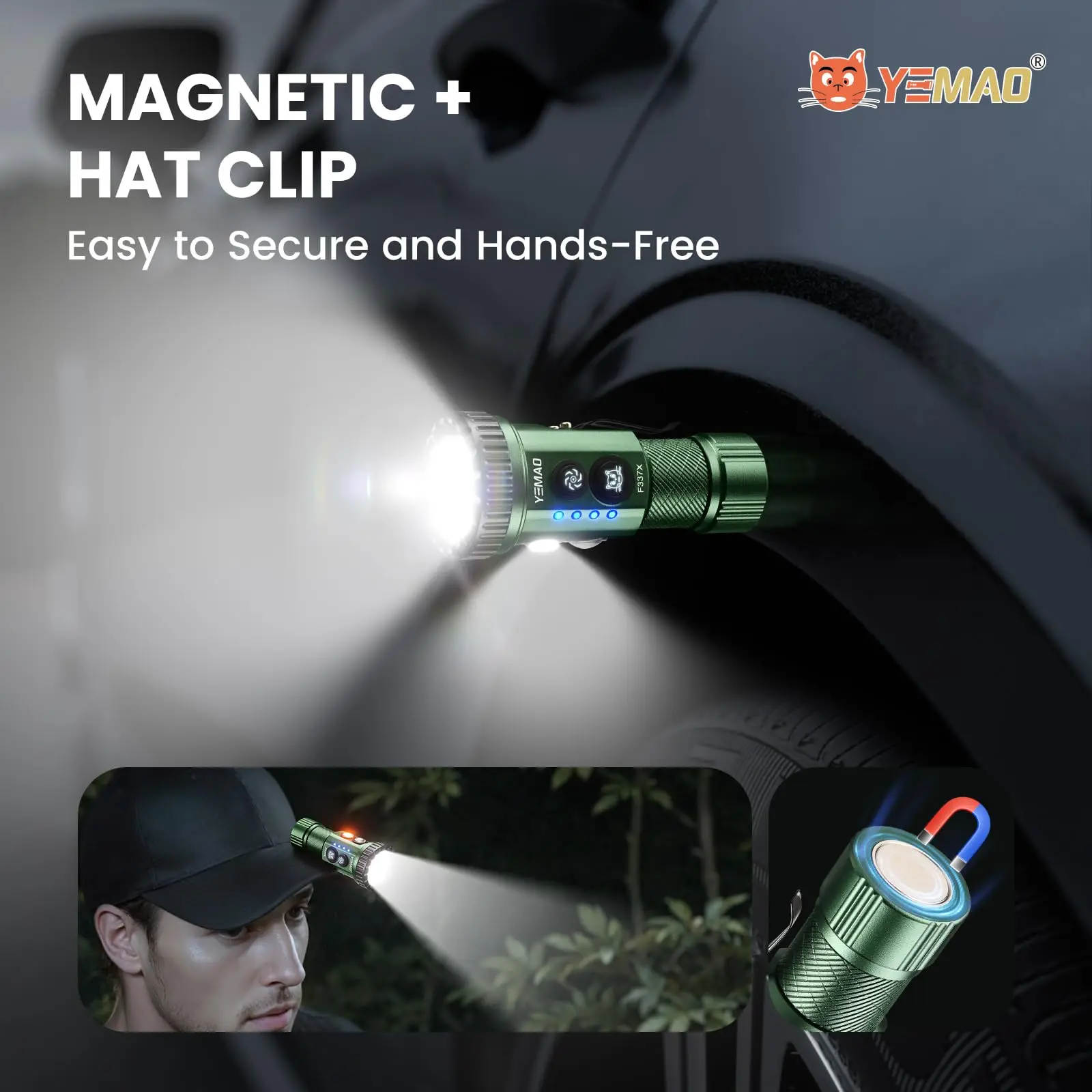 3000LM RGB Multi-Color Flashlight, 18350/18650 Battery, Tail Magnet & Metal Clip, Rechargeable Powerful LED Torch For Camping