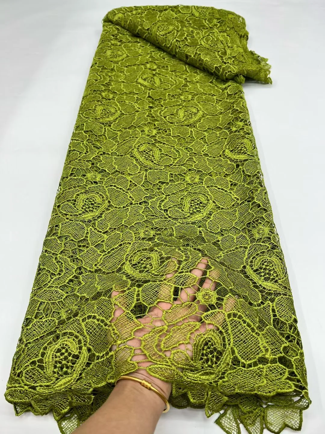 

Hot Sale African Fabric Lace High Quality 5 Yards 2025 In Green Flowers Lace Fabric Dord Guipure Lace Fabric For Evening Dress
