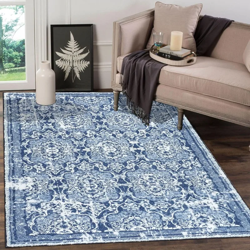 Living Room Rug, Vintage Shaggy Soft Laundry Rug, Non Slip Kitchen Area Mat, Washable Farmhouse Bedroom Area Carpet