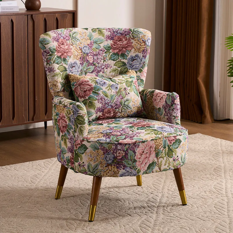 

American retro pastoral single sofa living room balcony bedroom jacquard fabric high back lazy sofa tiger chair