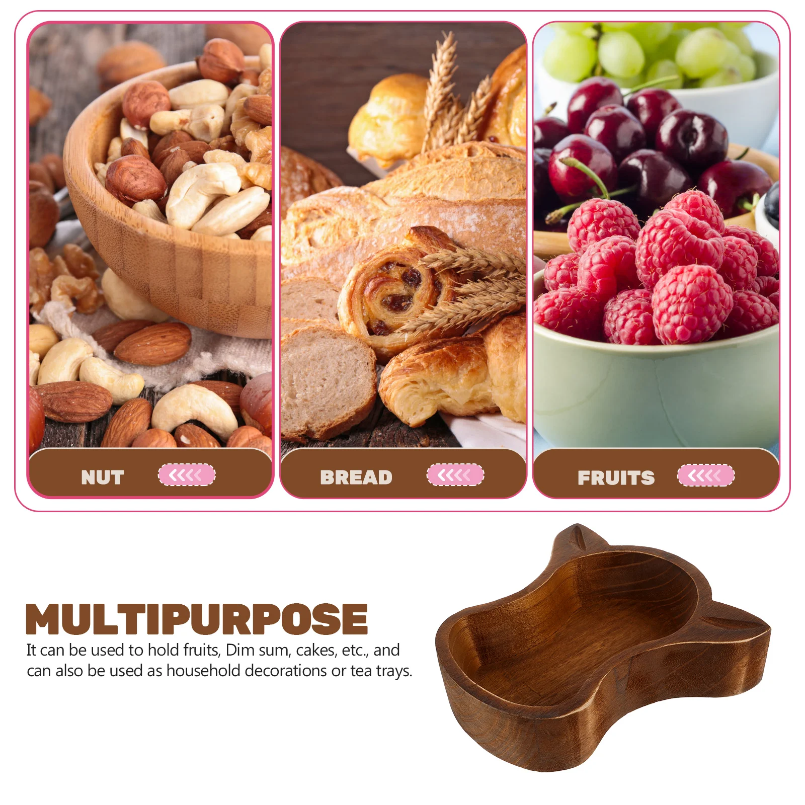 

Wooden Bowl Nut Fruit Ornament Bowls Kitchen Platter Serving Tray Decorative Home Cow Head Wood Plate Snack Dishes Reusable Food