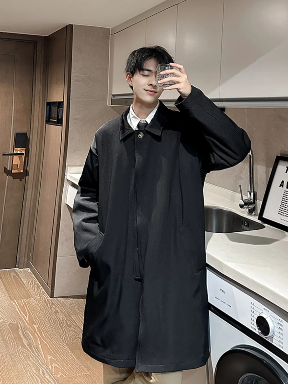 

Briti Sle Mid-Length Men's Jaet Autumn 2024 New Loose Haome Knee-Over Coat Youth Trendy Faion Windbreaker