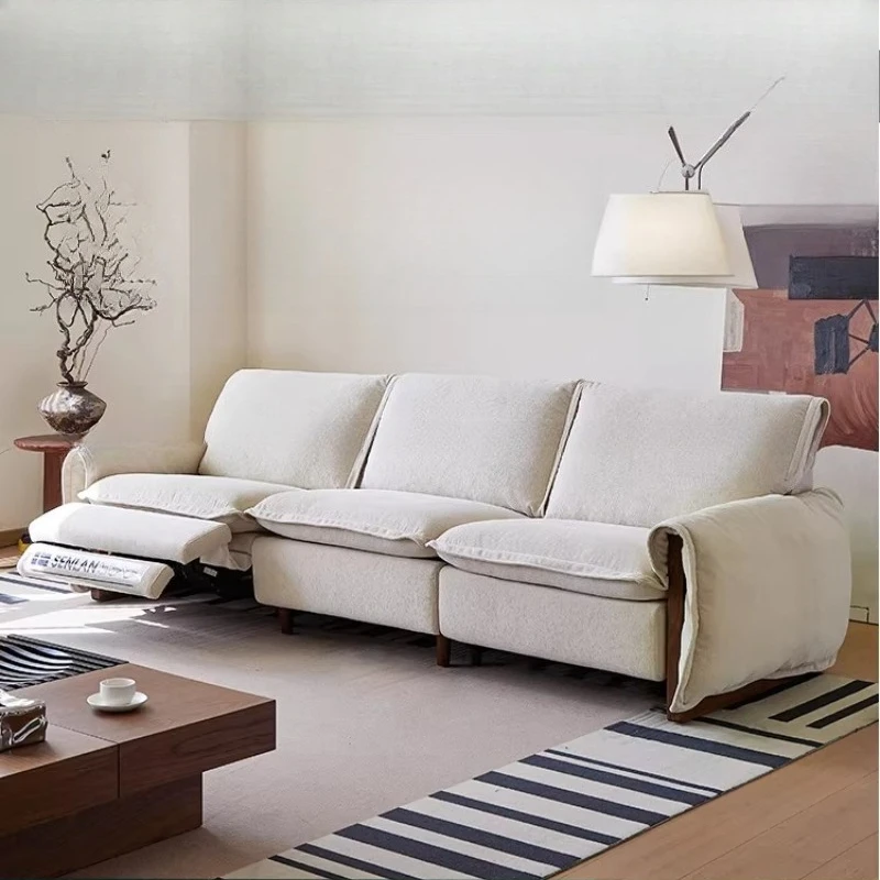 

Electric function sofa Living room chenille velvet removable and washable fabric straight-row sofa
