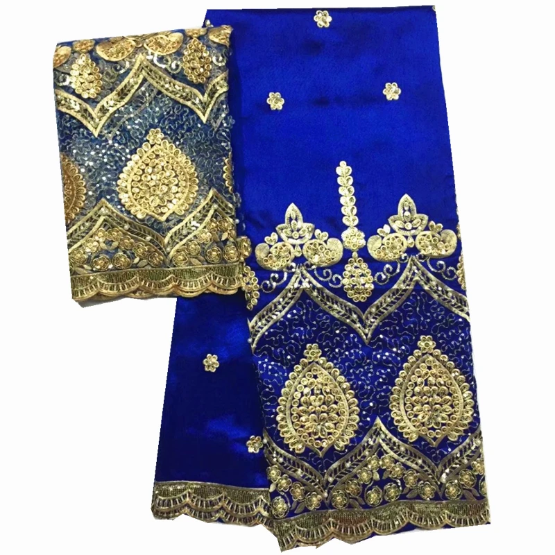 

Royal Blue George Lace Fabric 5yards Indian George Fabric With 2yards Tulle Lace Raw Silk George Wrappers With Sequin And Bead