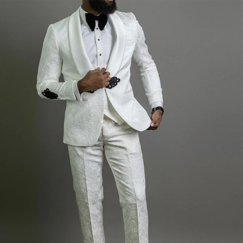 

Classic Wedding Mens Suits Custom Groom Tuxedos Shawl Lapel Three Piece (Jacket +Vest+Pants) Male Blazer Prom Party Dinner