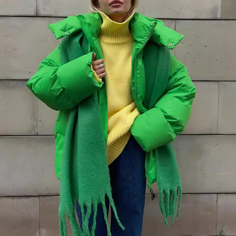 HKSH Winter New Women Padded Jacket Solid Color Hooded Zipper Minimalism Style Elegant Temperament High Street Warm Coat HK11220