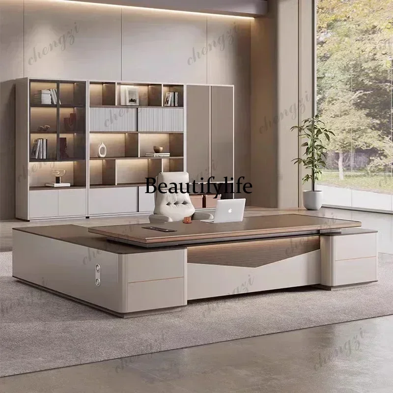 Luxury Chair Manager Office Desk Modern Executive Furniture With Hutch L Shape With Drawers Organizer SocketK182